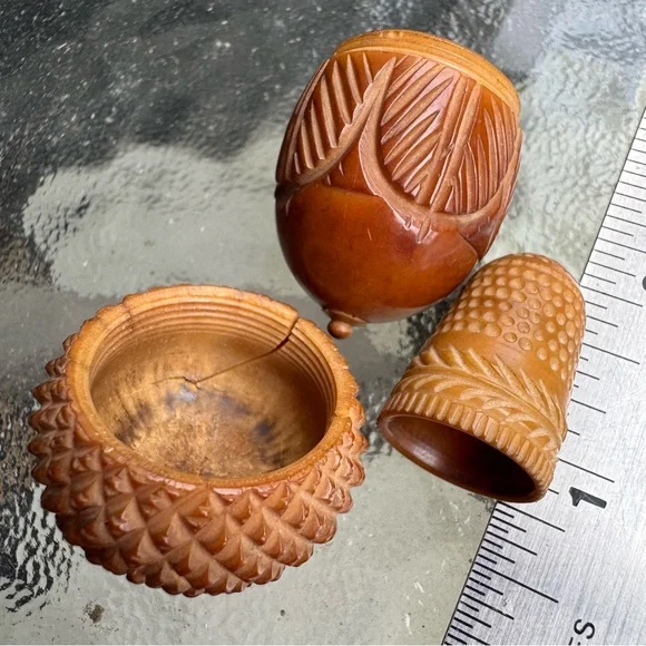 Rare Antique 1880 Sewing Thimble Holder Acorn Coquilla Nut Vegetable Ivory Tagua - Picture 3 of 11